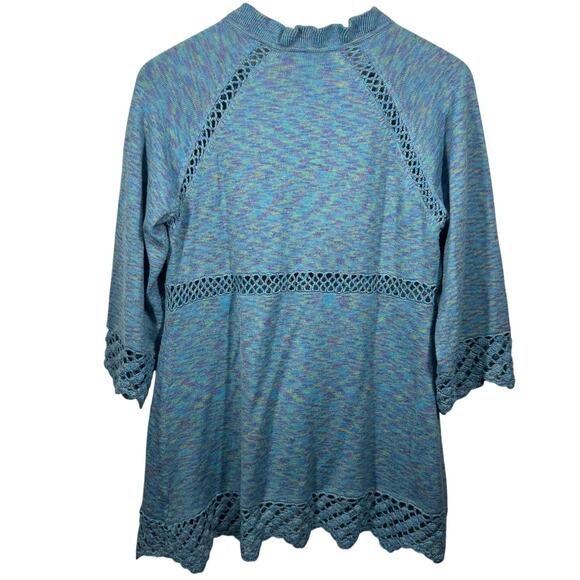 RXB Cardigan Women Size M Tie Front Ruffle Crochet Lace Trim Overlay Sweater Y2K - Picture 2 of 6